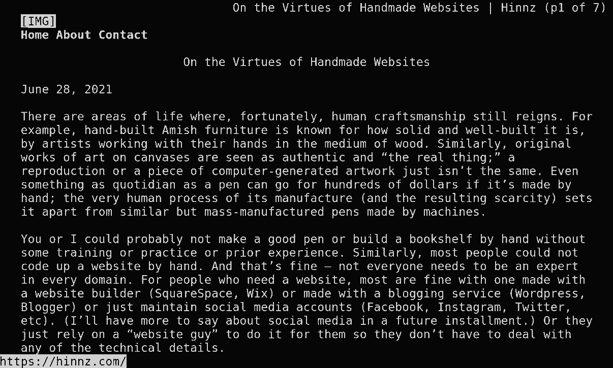 Screenshot of Hinnz.com in Links, a text-only browser